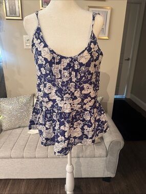 Calypso St. Barth Navy and White Floral Peplum Camisole